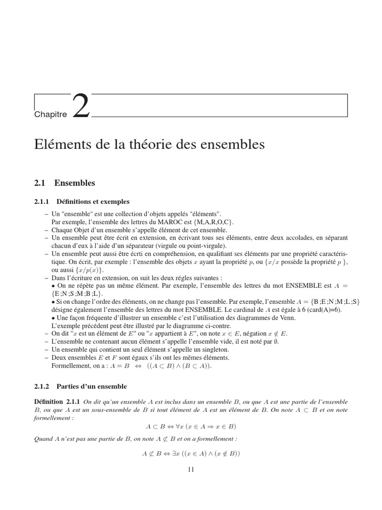 Cour | PDF | Ensemble (Mathématiques) | Inclusion (mathématiques)