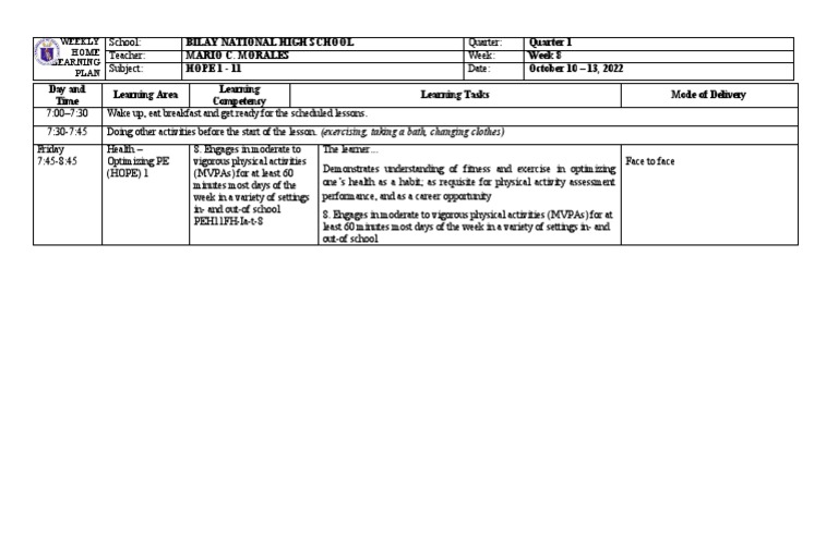 WLP Hope 1 q1 Week 1 | PDF | Career & Growth