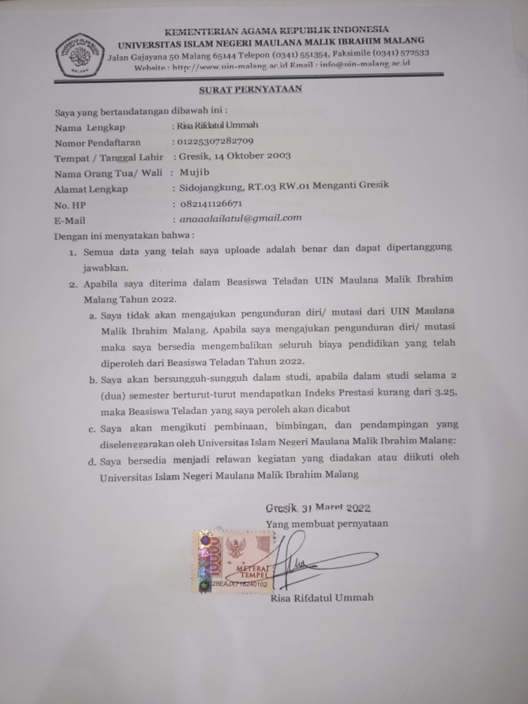 Surat Pernyataan Beasiswa Teladan RISA-compressed | PDF