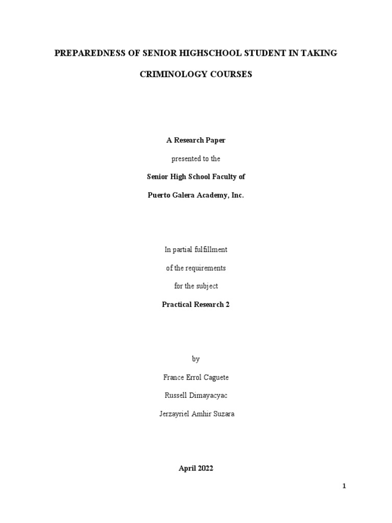Preparedness factors for criminology courses PDF Survey Methodology