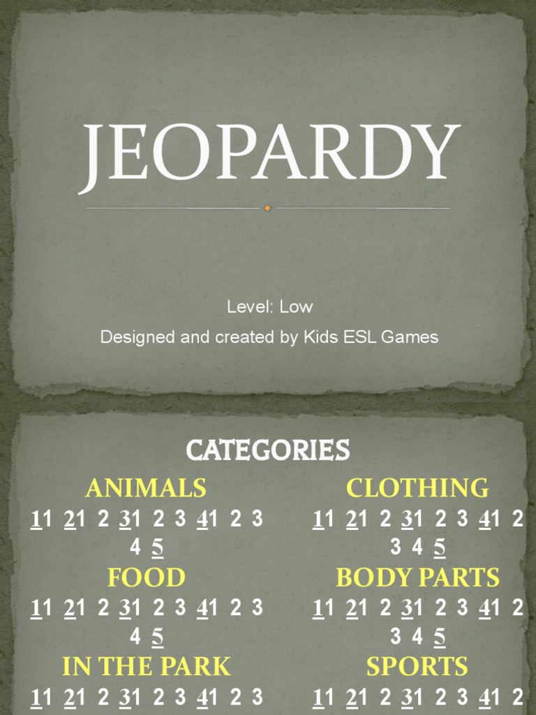 JEOPARDY Level Low PDF Foods Food And Drink