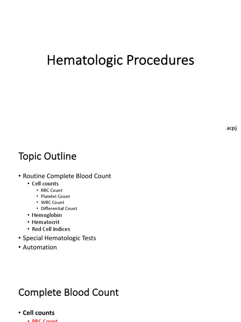 Hematologic Procedures | PDF | Anemia | Red Blood Cell