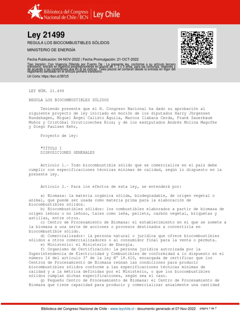 Ley 21499 - 04 NOV 2022 | PDF | Biocombustible | Biomasa