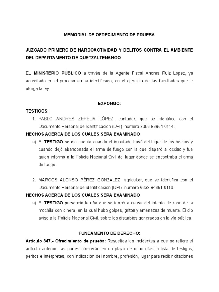 Memorial de Ofrecimiento de Prueba | PDF | Ley Pública | Gobierno