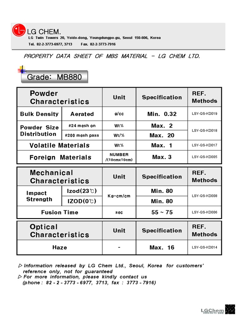 MB 880 - Spec | PDF | Materials | Chemistry