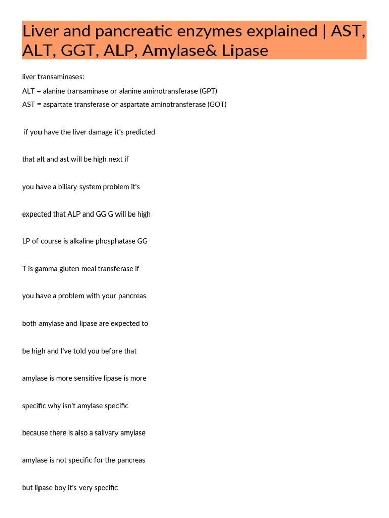 Liver and Pancreatic Enzymes Explained PDF Alanine Transaminase