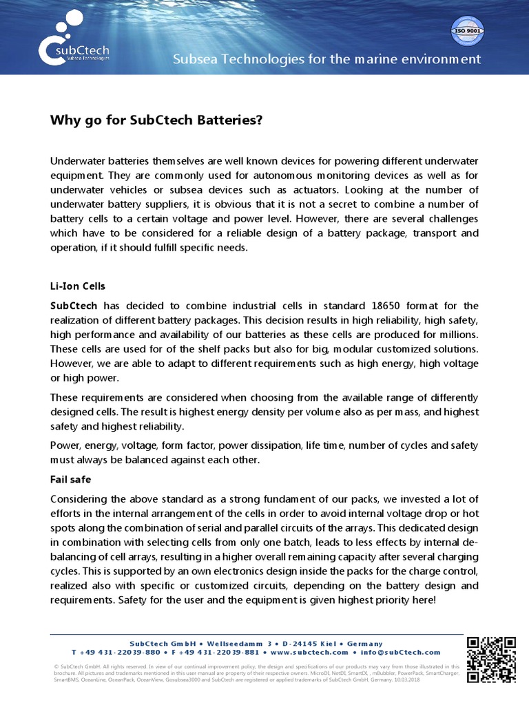 Why Go For SubCtech Batteries - v1-0 | PDF | Subsea (Technology ...