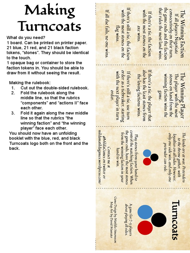 Turncoats Print and Play PDF Gaming