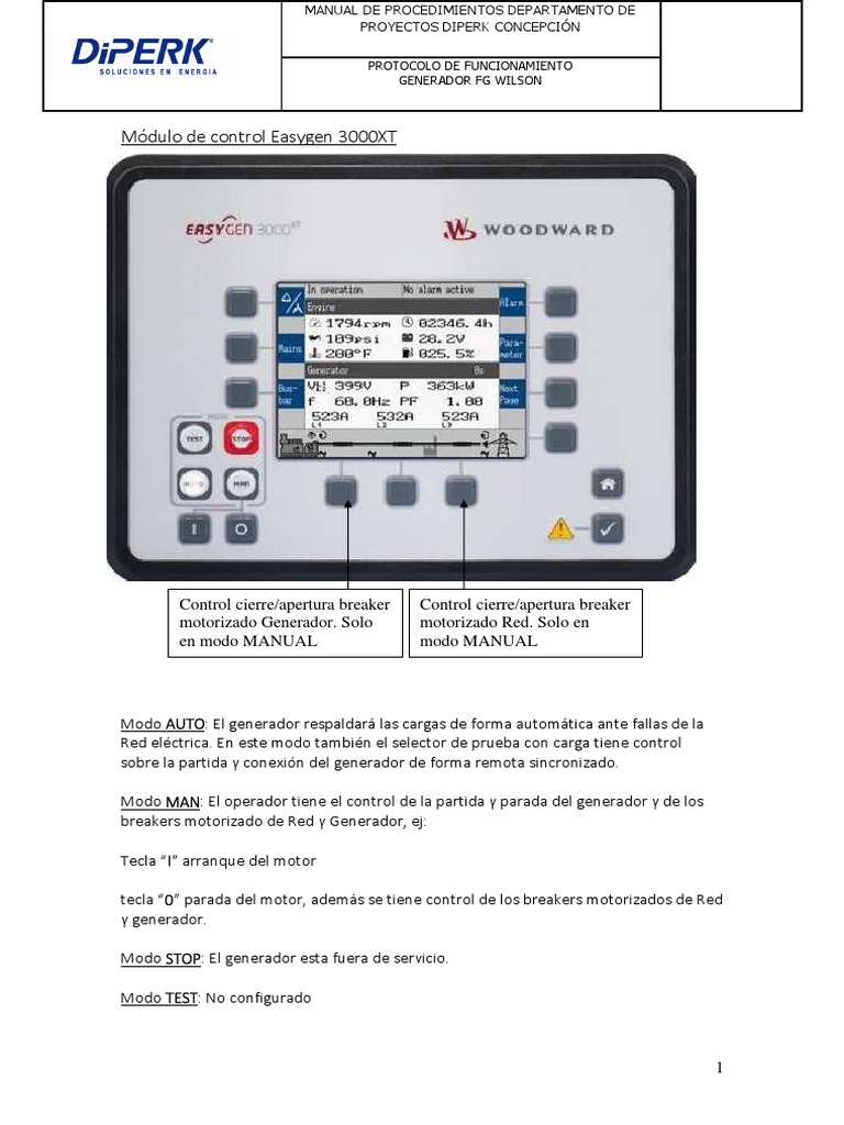Protocolo Generador FG Wilson Diperk | PDF