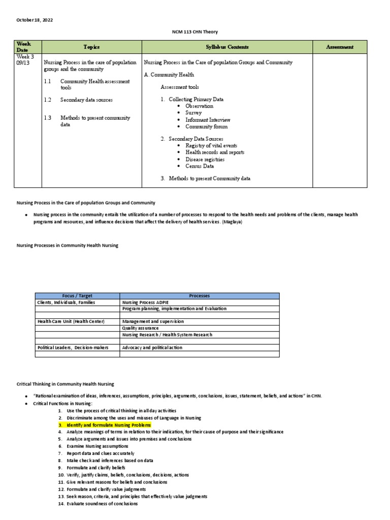 October 18 2022 ncm 113 notes pdf nursing critical thinking