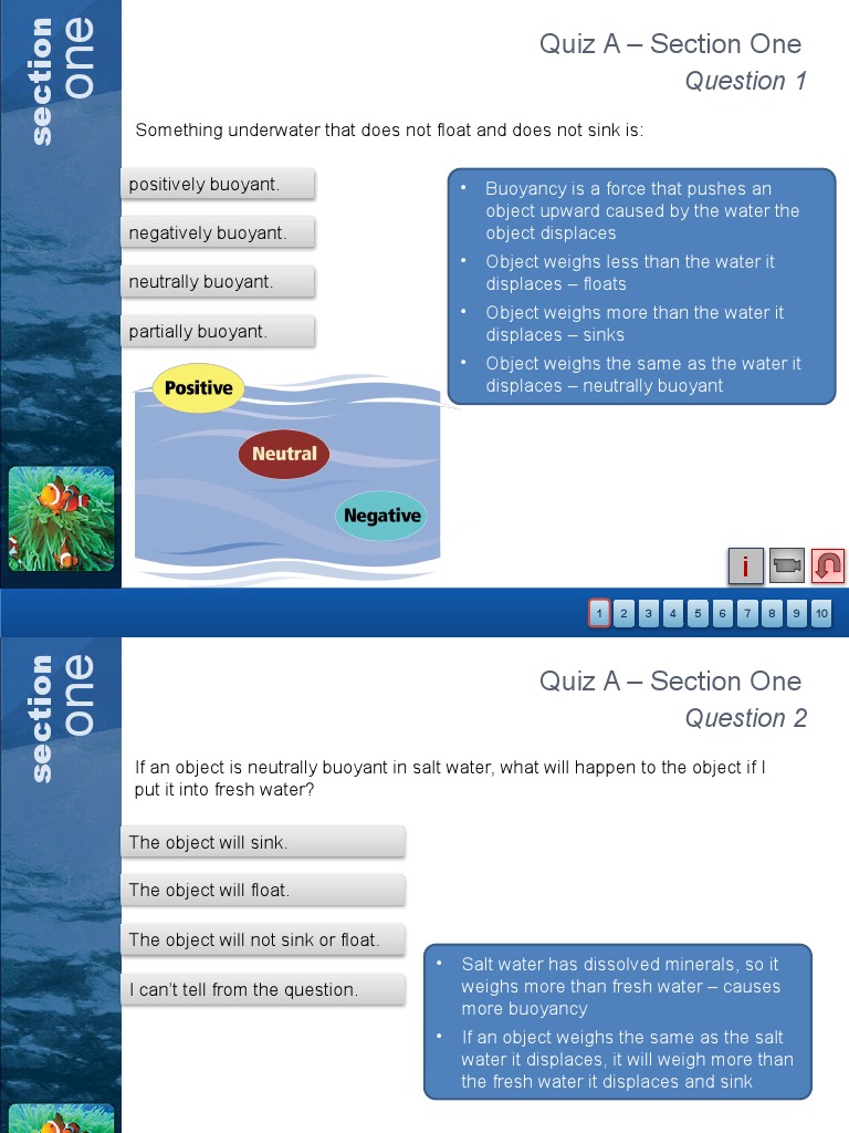Quiz A Section One Something Underwater That Does Not Float and Does