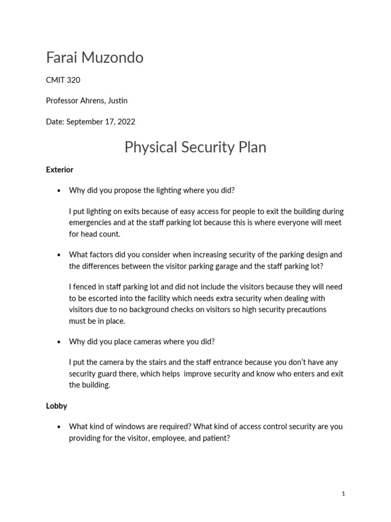 Physical Security Plan PDF Securities Childbirth