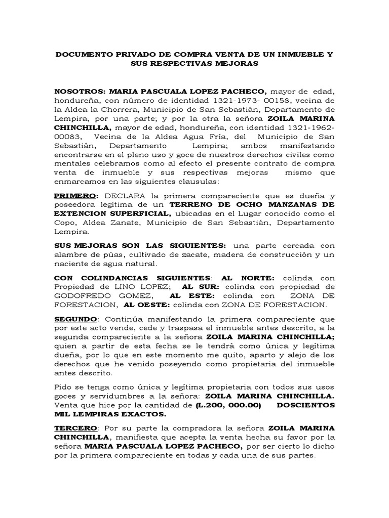 Documento Privado de Compraventa de Inmueble y Sus Respectivas Mejora1