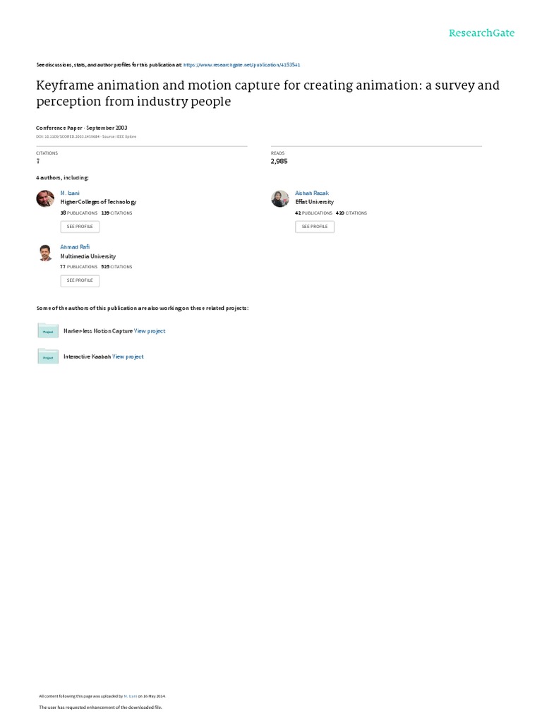 Keyframe Animation and Motion Capture For Creating Animation A Survey