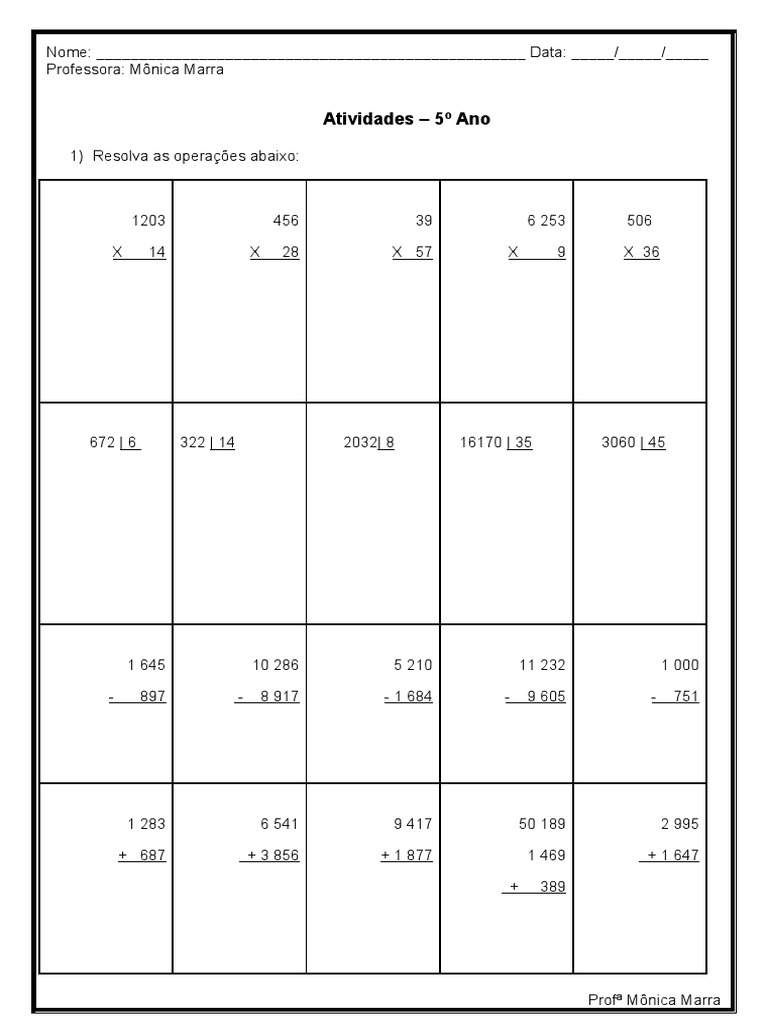 Atividade Com As Quatro Operações | PDF