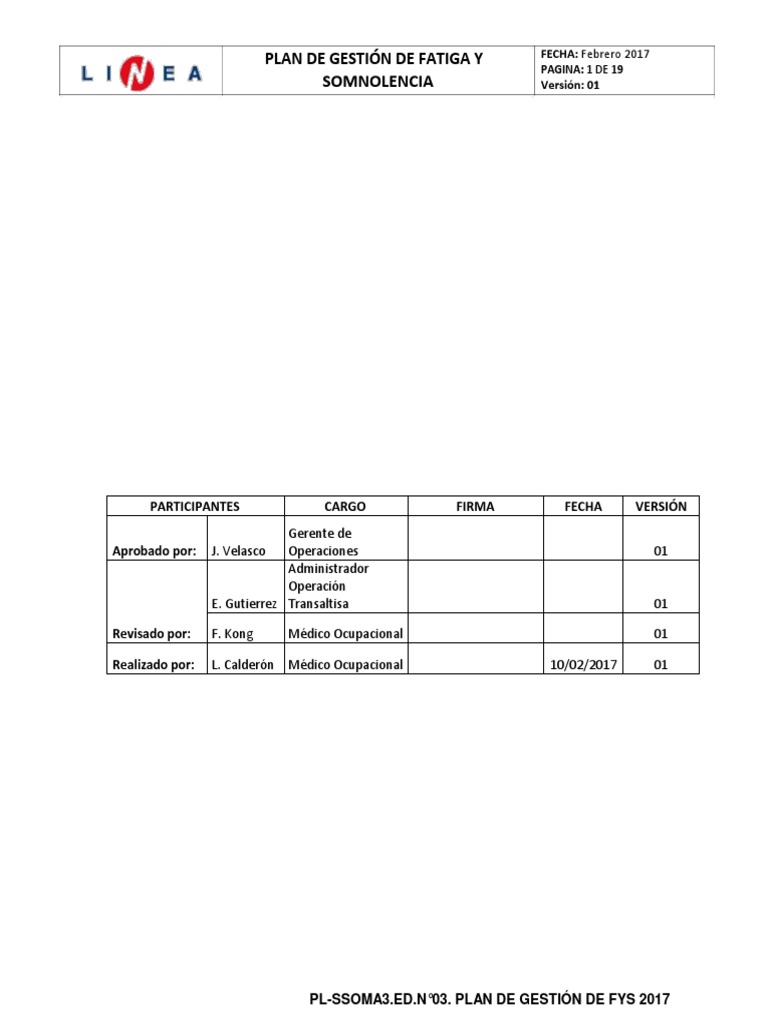 Plan de Gestión de Fatiga y Somnolencia | PDF | Dormir | Seguridad y ...