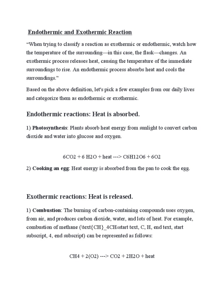 Endothermic and Exothermic Reaction PDF Chemical Reactions Combustion