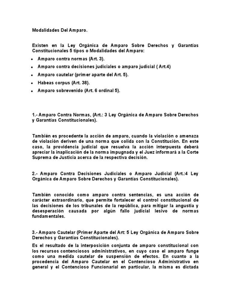 Modalidades Del Amparo | PDF | Derecho Constitucional | Habeas corpus
