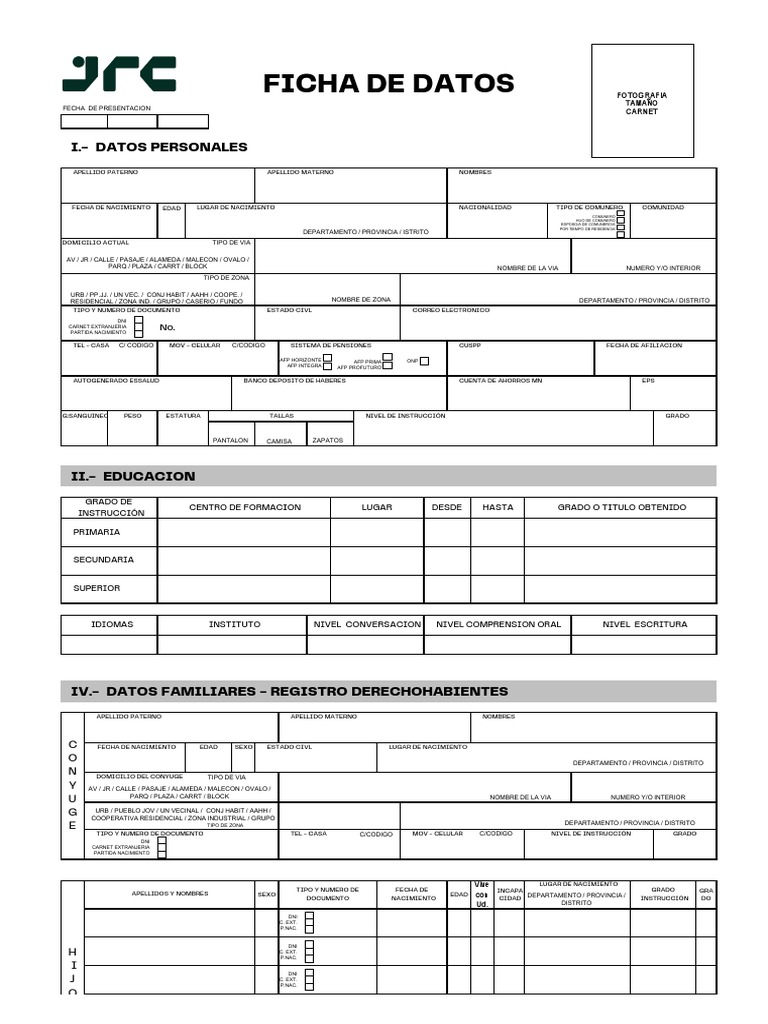 Ficha de Datos de Postulante JRC S.A.C. | PDF