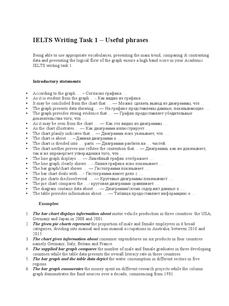 IELTS Writing Task 1 - Useful Phrases | PDF