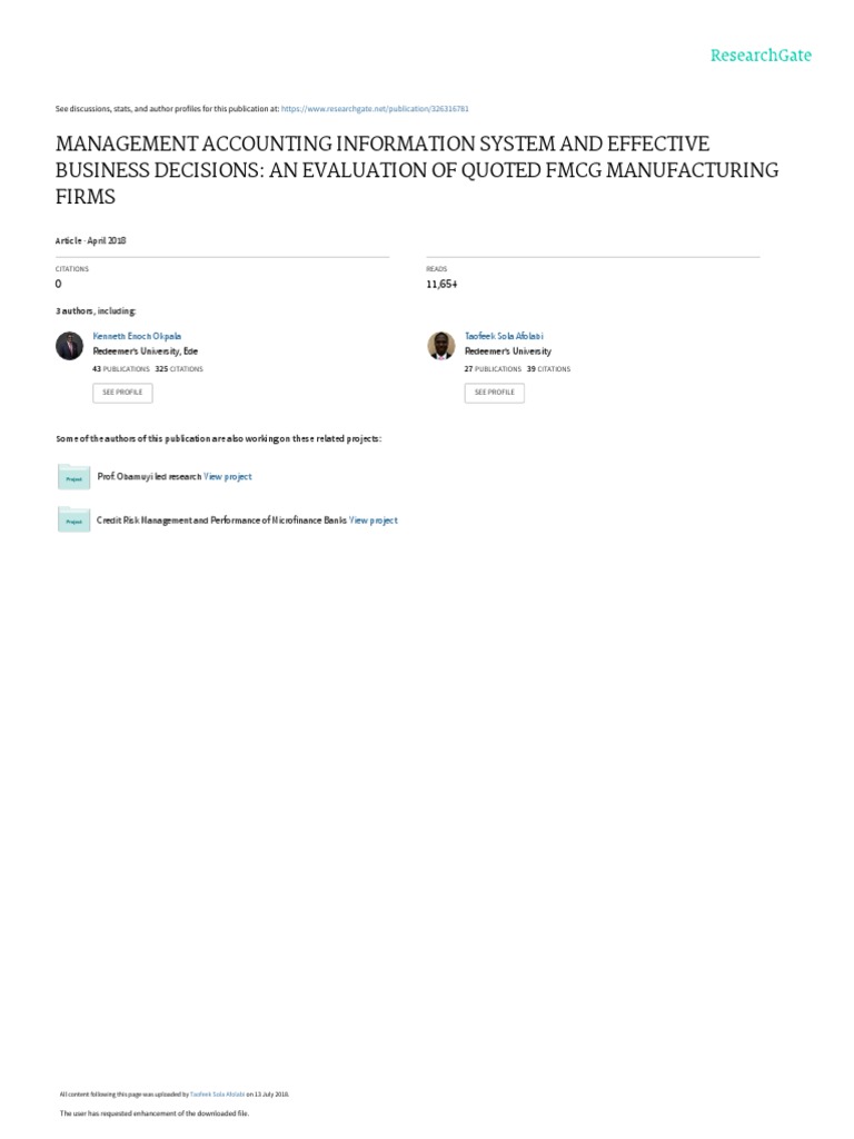 Impact of Management Accounting on FMCG Decisions | PDF | Net Present ...