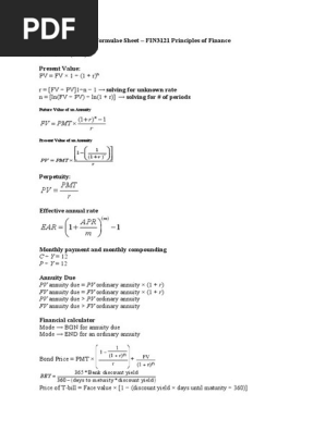 Principles of Finance Formulae Sheet | PDF | Expense
