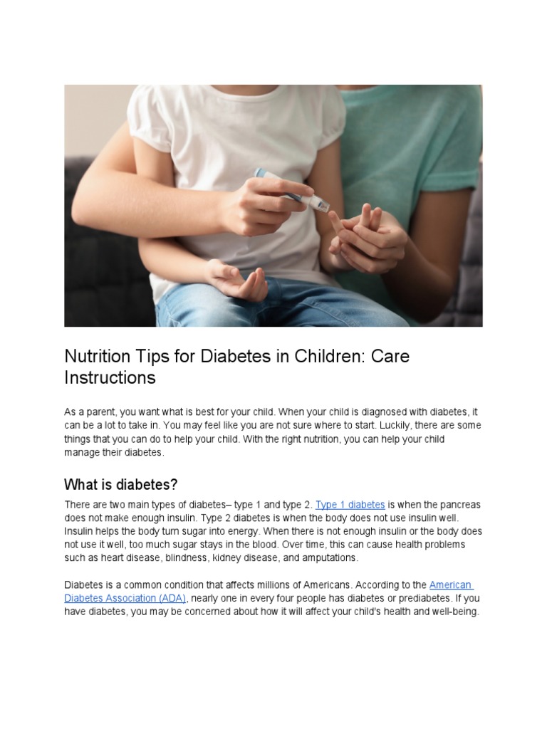 Nutrition Tips For Diabetes in Children Care Instructions PDF