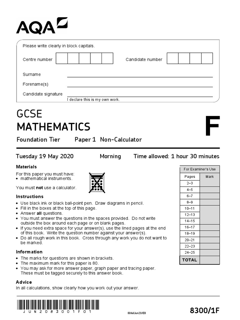 Aqa 83001f qp nov20 gsce maths pdf mathematics
