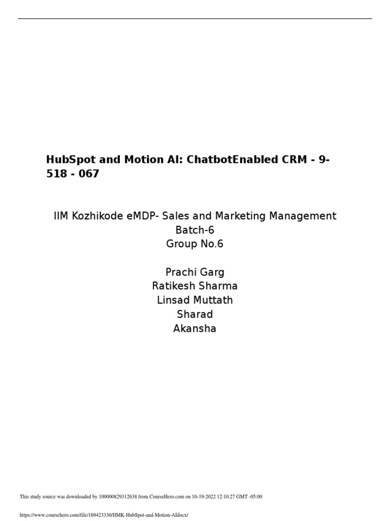 IIMK HubSpot and Motion AI PDF Sales Market (Economics)