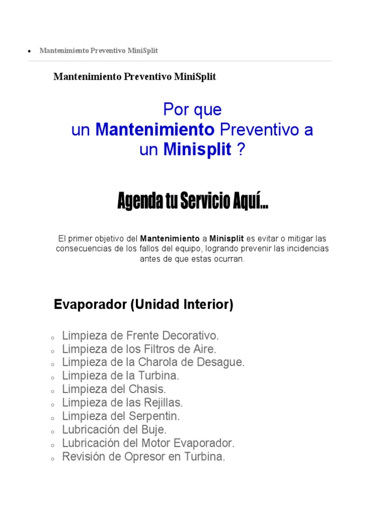 Mantenimiento Preventivo de Minisplit | PDF | Aire acondicionado ...