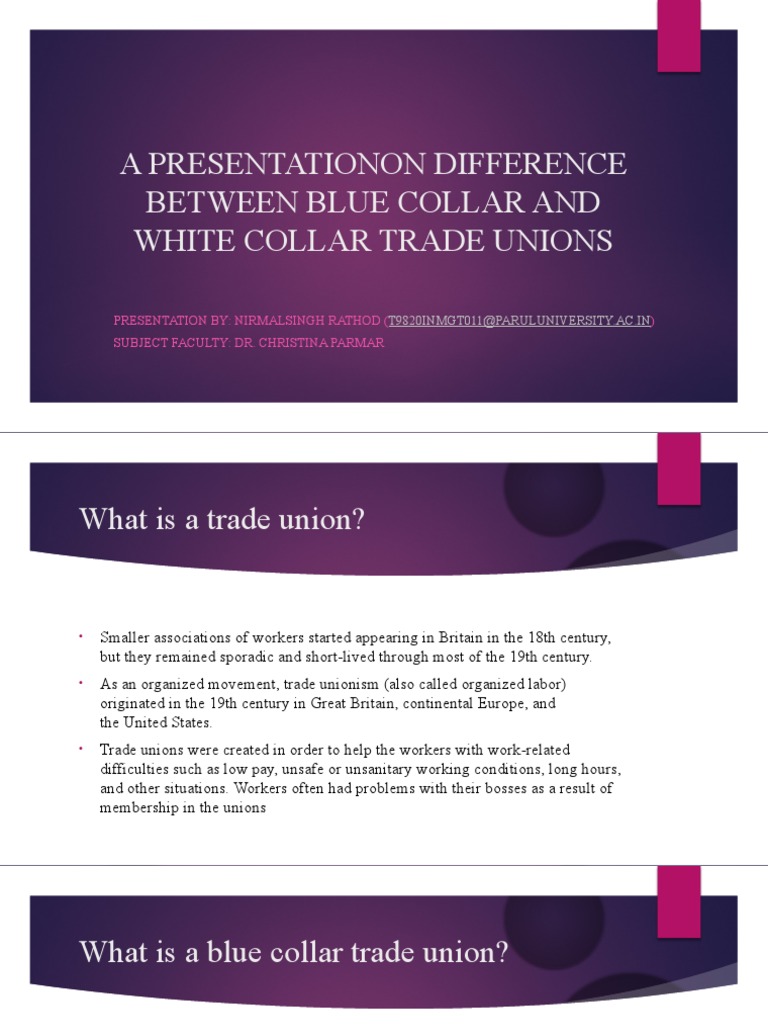 A Presentationon Difference Between Blue Collar and White PDF Blue
