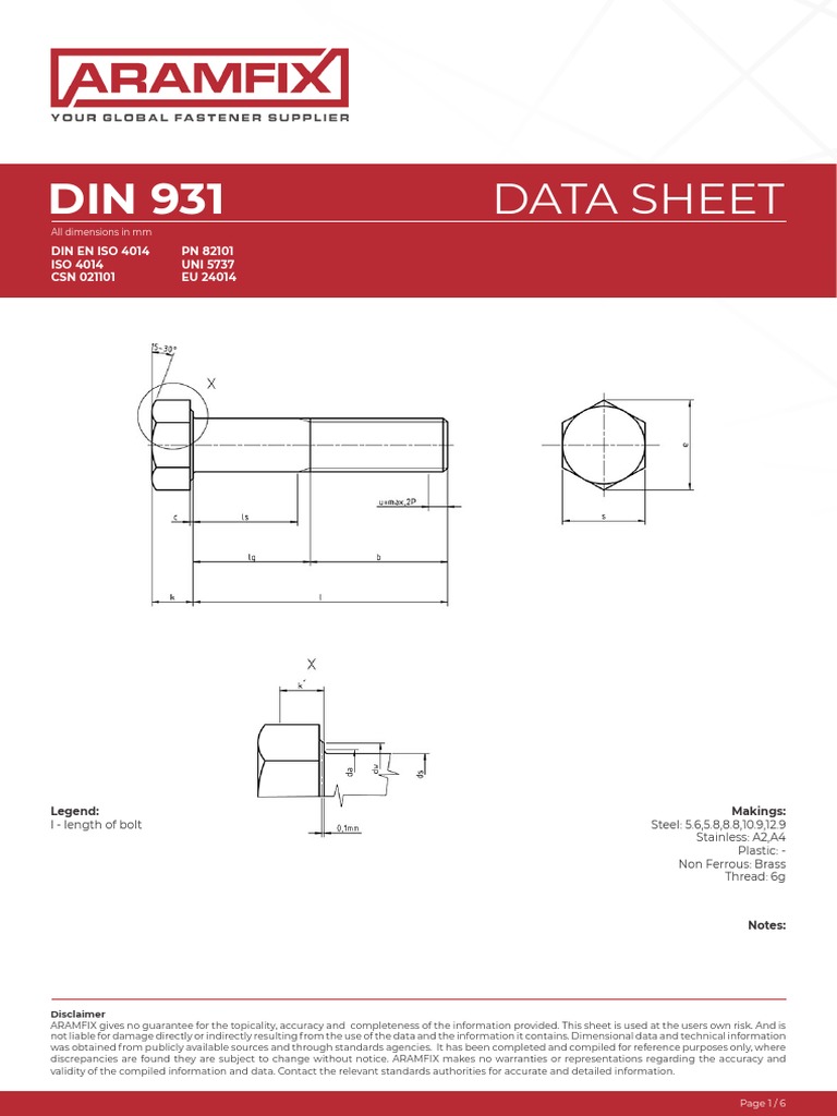 Datasheet Din 931 | Download Free PDF | Steel | Materials Science