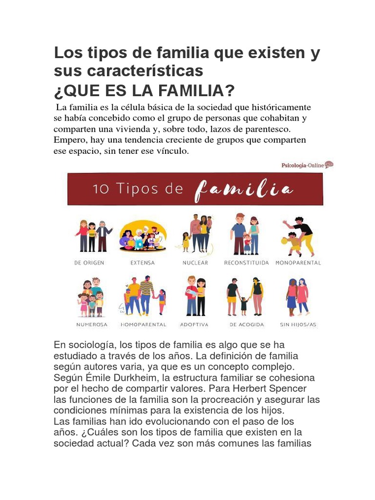Los Tipos de Familia Que Existen y Sus Características | PDF | Familia ...