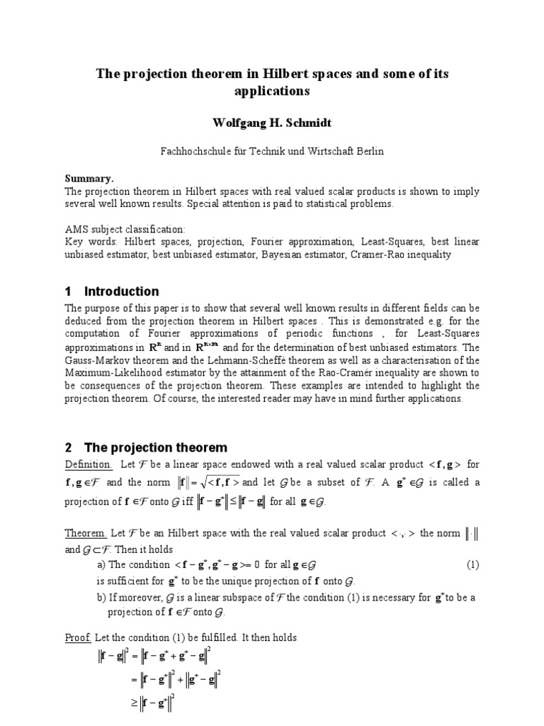 Projection Theorem in Hilbert Spaces | PDF | Hilbert Space | Matrix ...