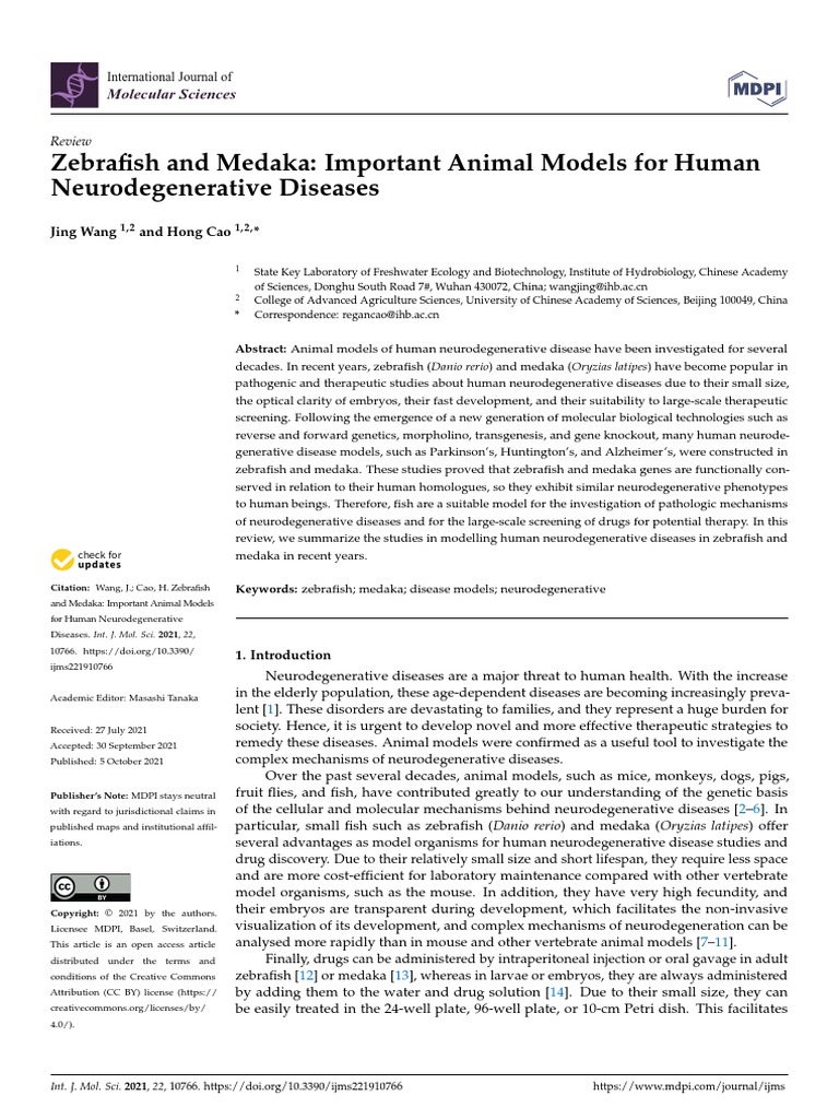 Zebrafish and Medaka Important Animal Models For Human