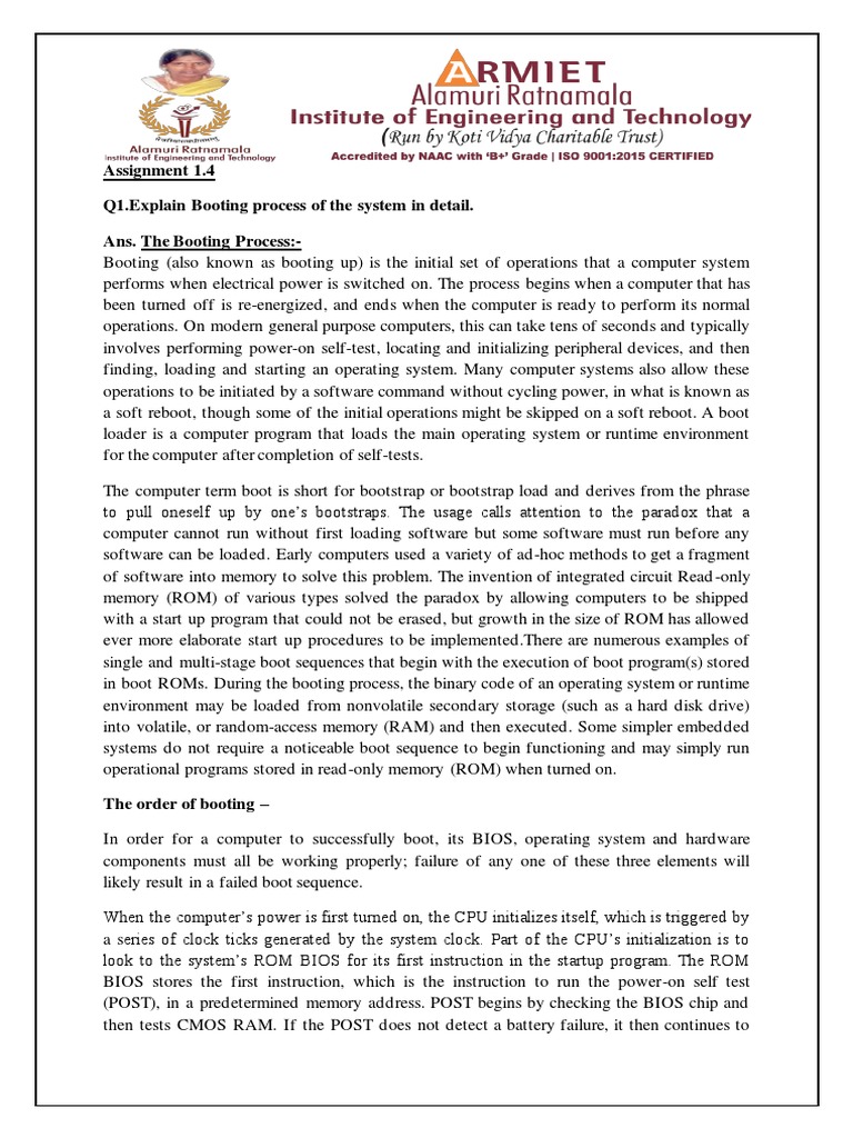 Assignment 1.4 Q1.Explain Booting Process of The System in Detail. Ans ...