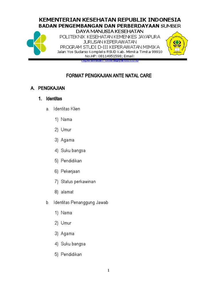 Format Pengkajian Keperawatan ANC dan INC | PDF | Kesehatan Holistik