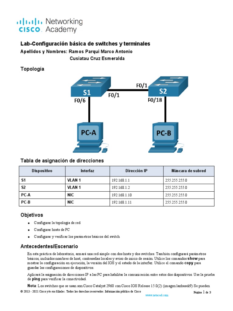 2 9 2 Lab Basic Switch And End Device Configuration Es Xl Falta