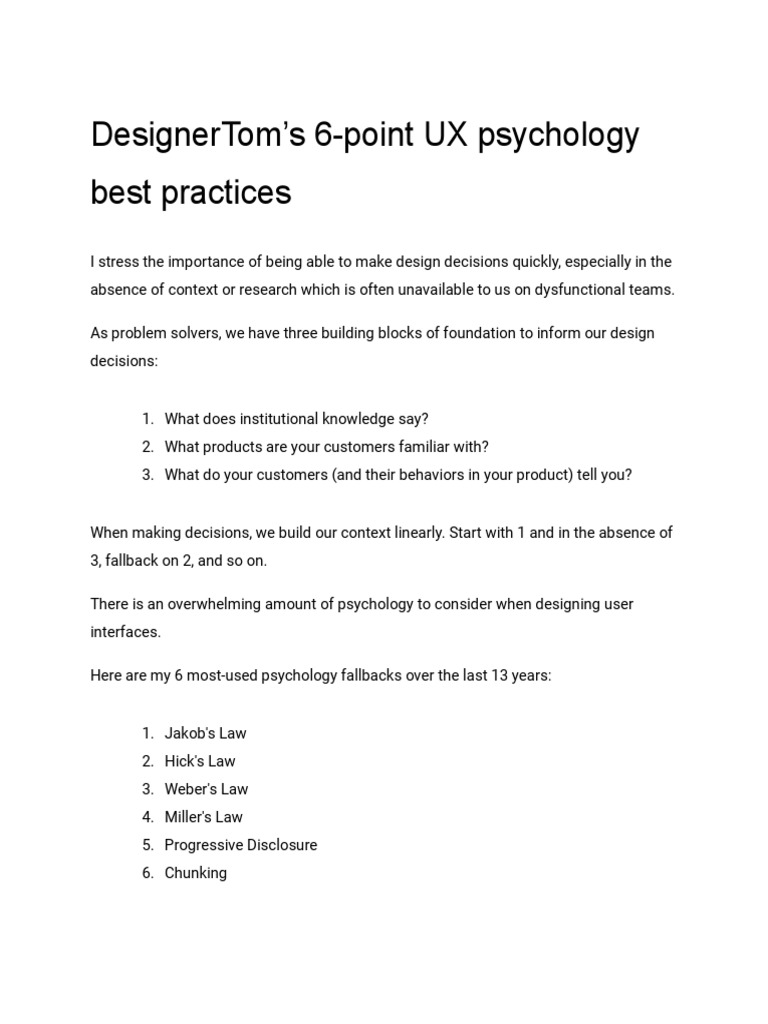DesignerTom's 6Point UX Psychology Best Practices PDF Working