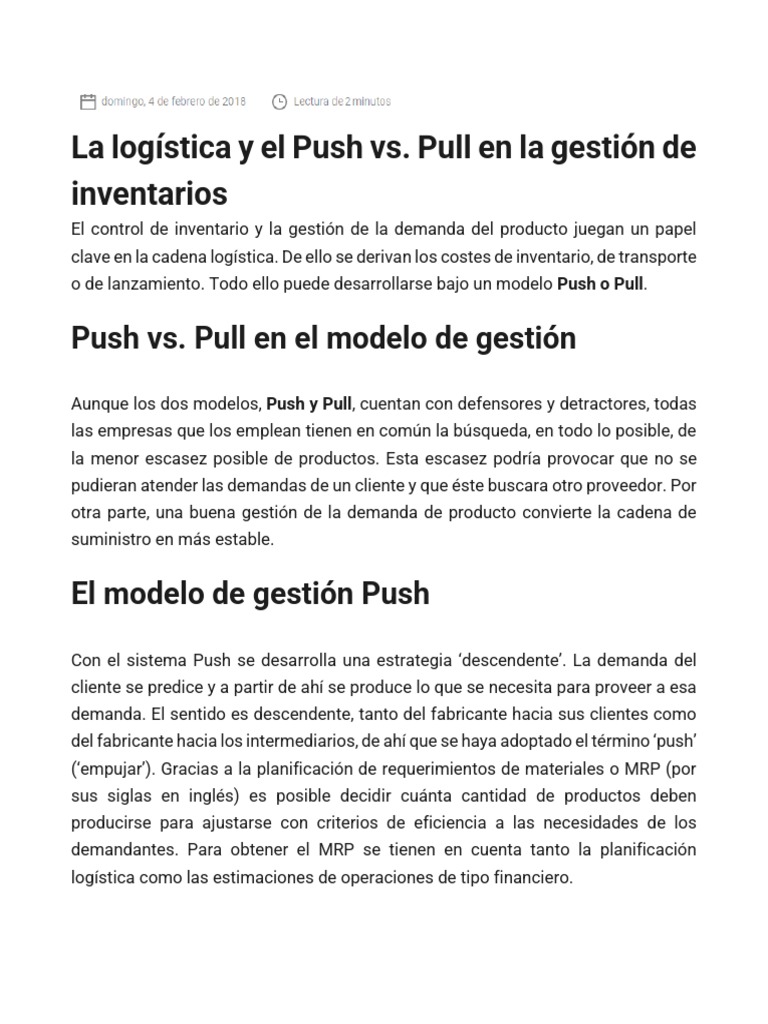 La Logística y El Push vs. Pull en La Gestión de Inventarios PDF