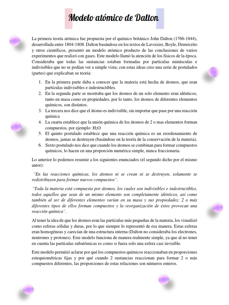 Modelo Atómico de John Dalton. Equipo 3. | PDF | Átomos | Química