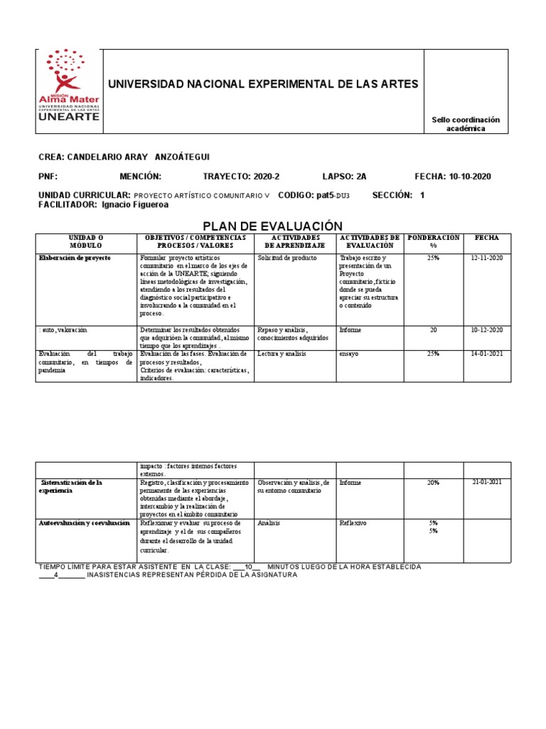 Plan Evaluación Pac V | PDF