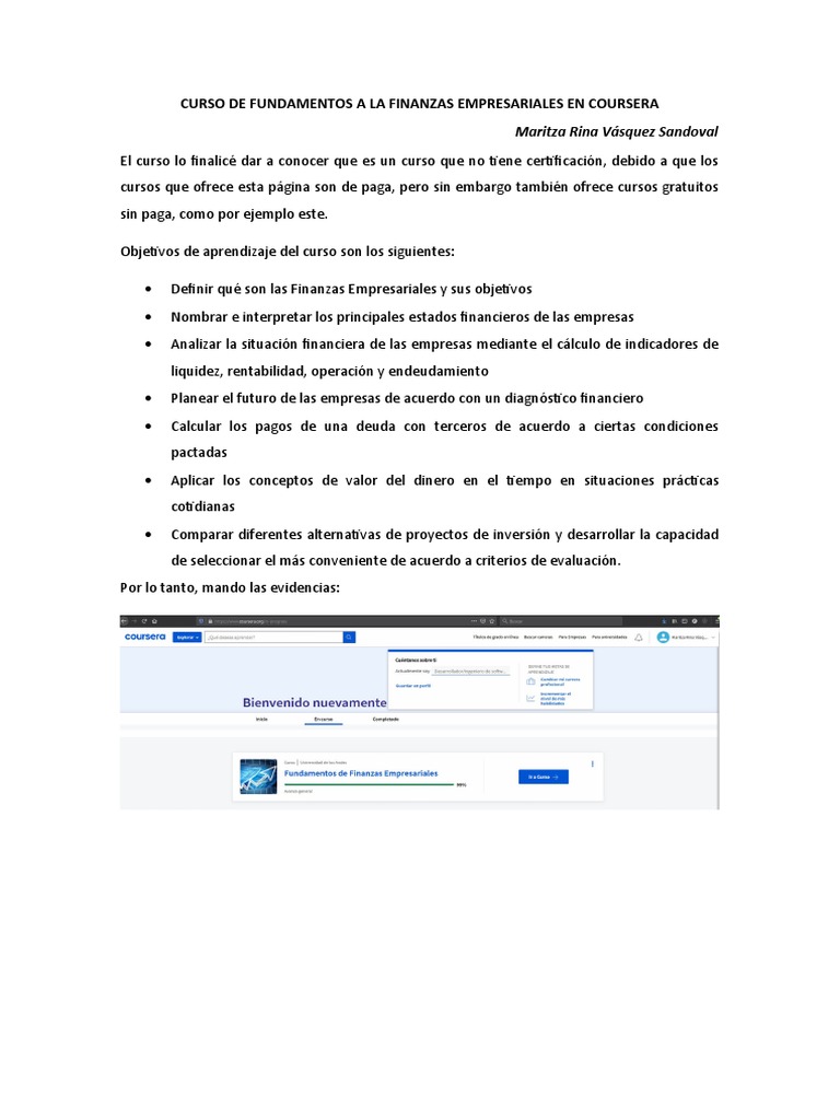 Curso de Fundamentos A La Finanzas Empresariales en Coursera | PDF