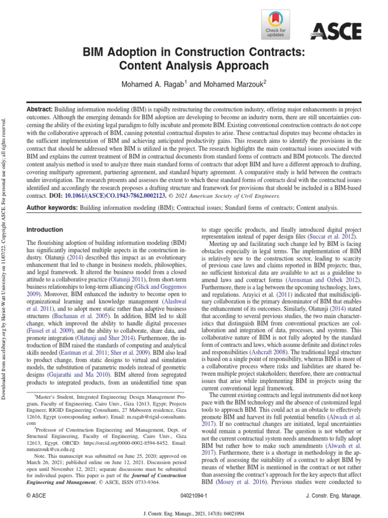 BIM Adoption in Construction ContractsContent Analysis Approach | PDF ...