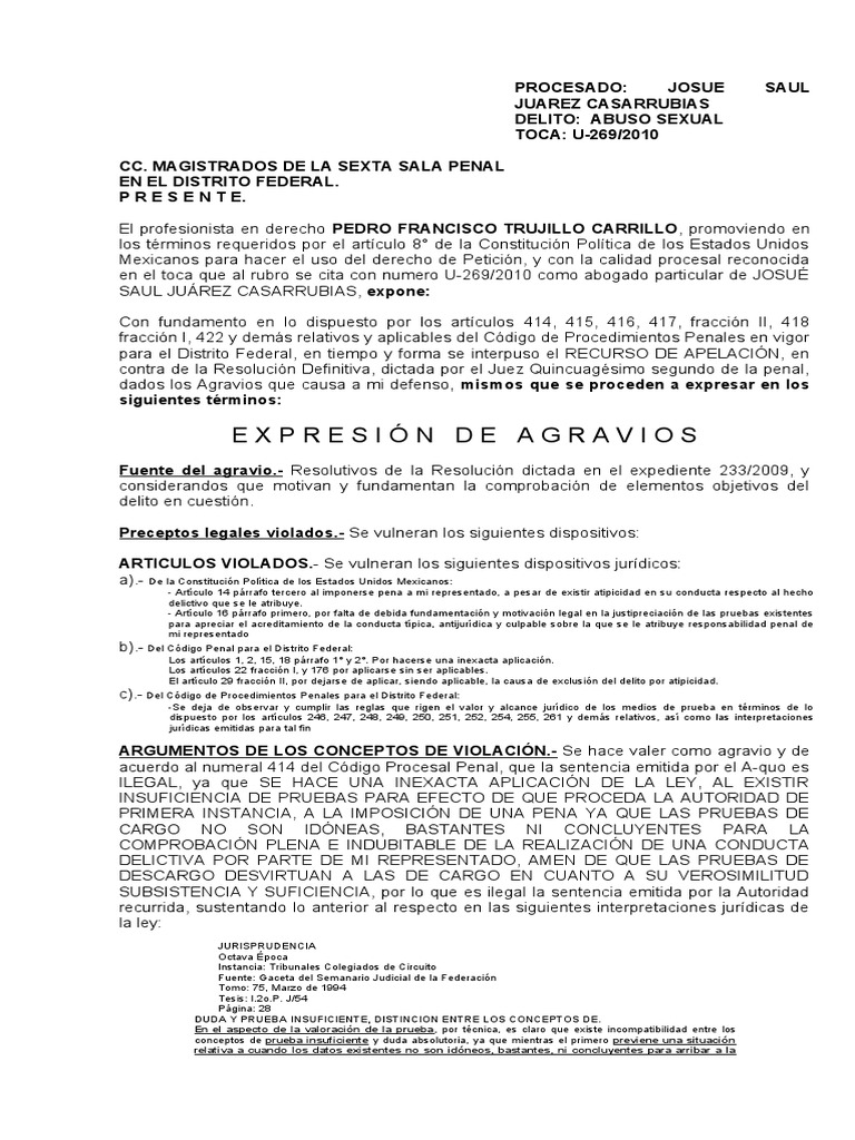 Apelación por Abuso Sexual: Caso Juárez | PDF | Evidencia (ley ...