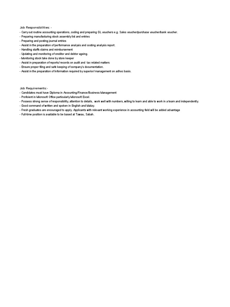 Job Responsiblities and Requirements | PDF | Business | Finance & Money ...