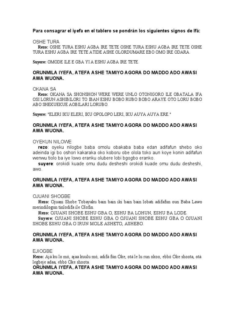 Signos de Ifá para Consagración de Iyefa | PDF | Artes Linguísticas e ...