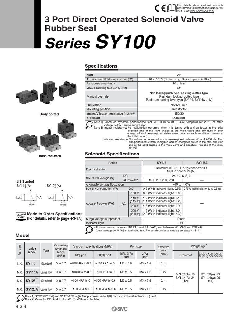SY100 Valve | PDF | Electrical Connector | Vacuum Tube