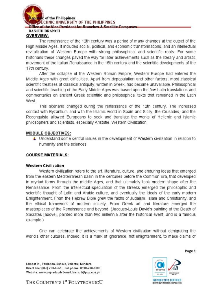 Art Appreciation Module 1 Pdf Western Culture Western World