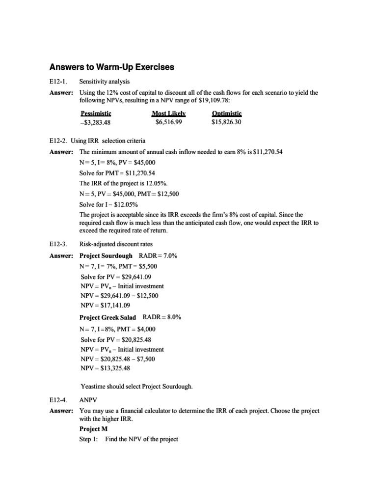 Managerial Finance Warm-Up Solutions | PDF | Net Present Value ...